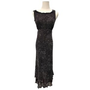 Vintage Y2K 90s Cynthia Howie 100% Silk Chocolate Brown‎ Polka Dot Maxi Dress